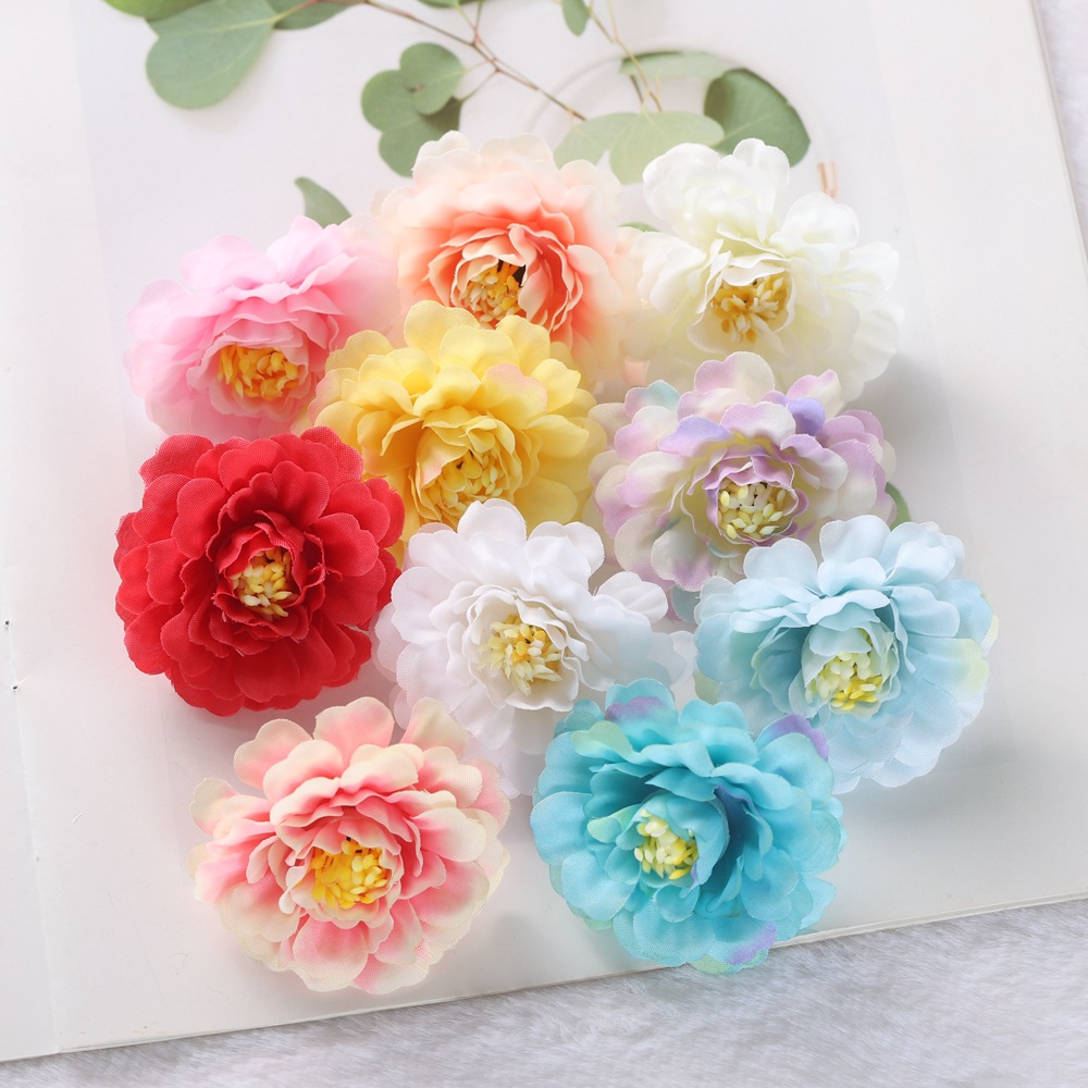 6.5cm仿真花DIY手工裝飾花假花山茶花菊花小牡丹絹花布花花朵花頭