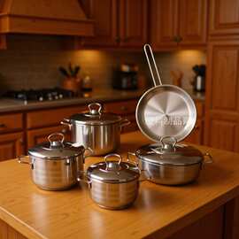 加厚大锅五层复底套装多用汤锅不锈钢9件套无涂层炖锅锅炒锅