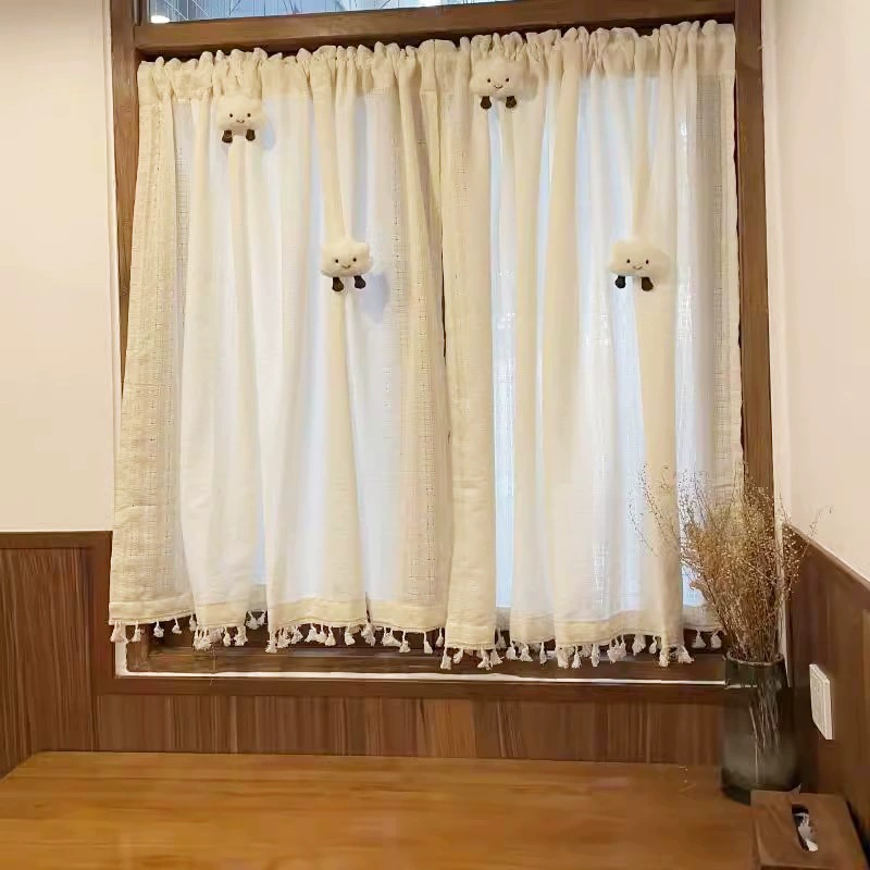 Японская марлевая занавеска для Bay window, короткая занавеска для маленького окна, спальня, кухня, перегородочная занавеска, дверная занавеска, полупрозрачная занавеска, затемнение, французский кисть