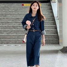 减龄气质中长款复古牛仔连衣裙女春秋冬新款设计感收腰显瘦背带裙