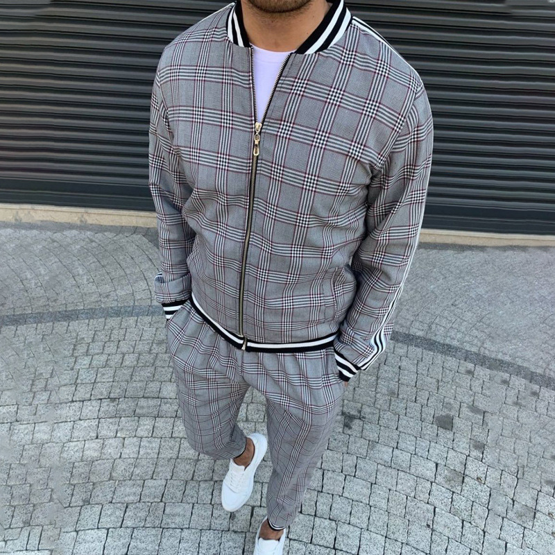 2023 Otoño e Invierno transfronterizo nuevo traje de chaqueta con cremallera para hombre Amazon pantalones de manga larga collar de dos piezas conjunto