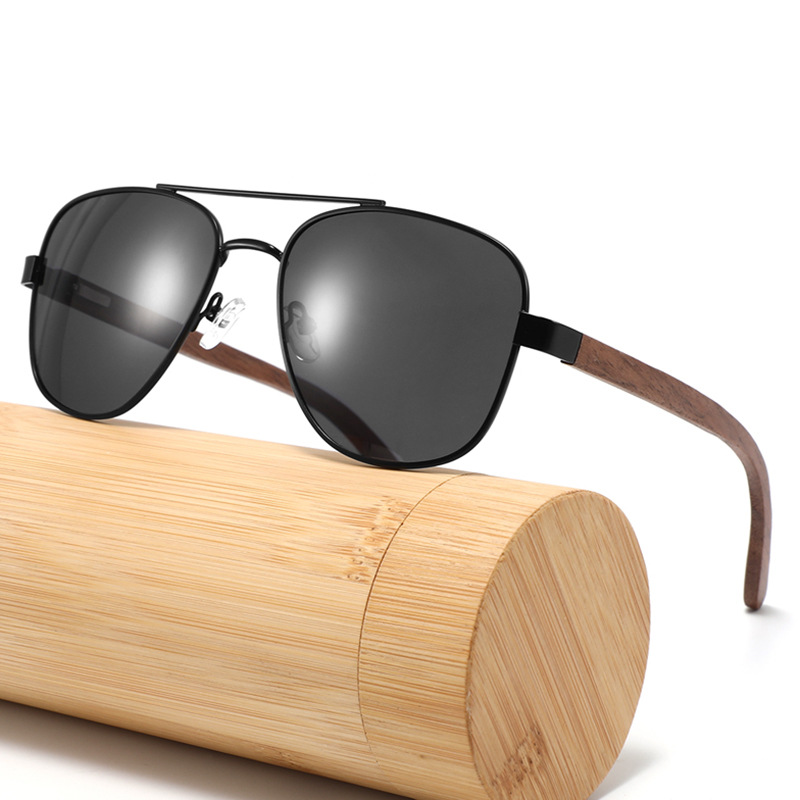 Cross border new pattern Metal Double beam Yurt Retro Polarized Bamboo glasses man drive a car Sunglasses wholesale