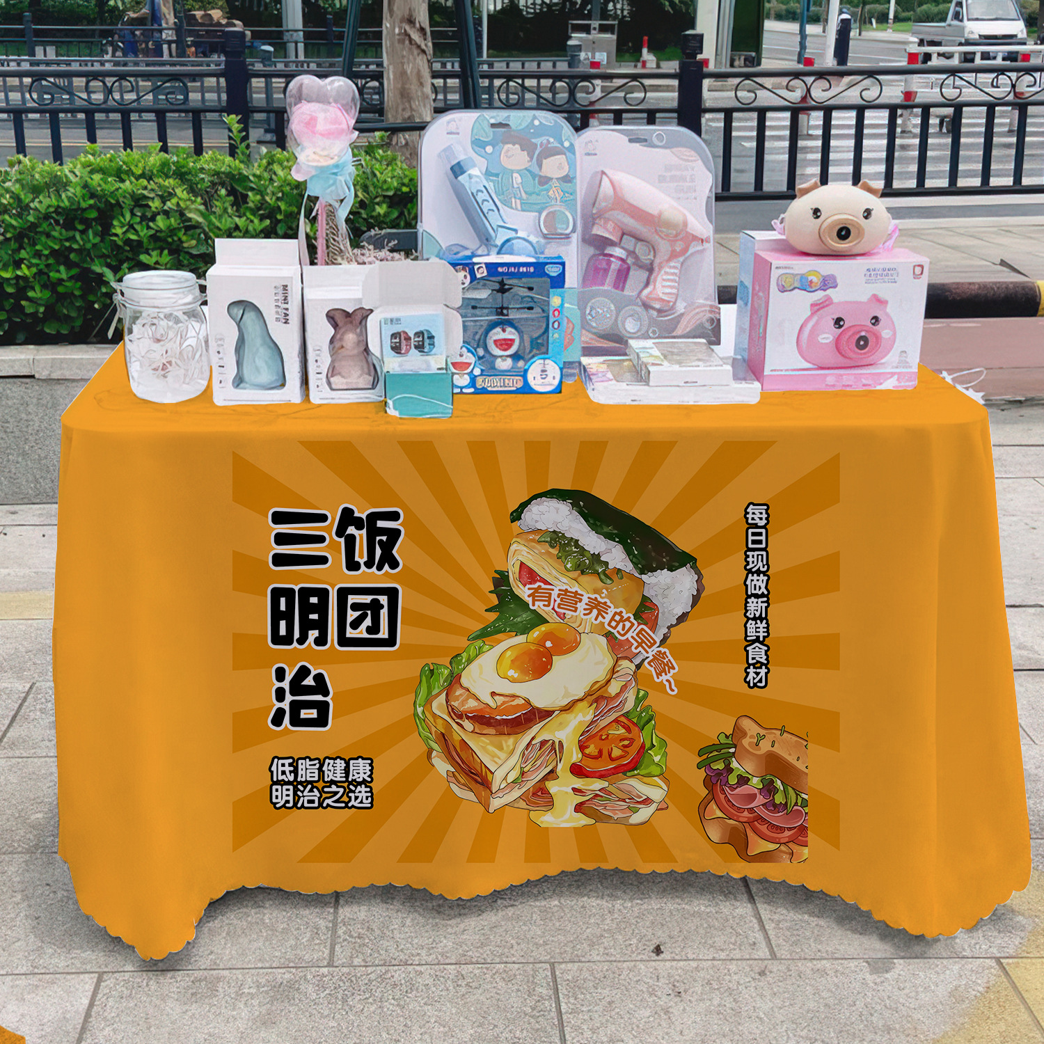 Sandwich de arroz, mercado nocturno, tabla de mesa, letreros de carretera, tabla de decoración, publicidad, tela de publicidad, tela colgante