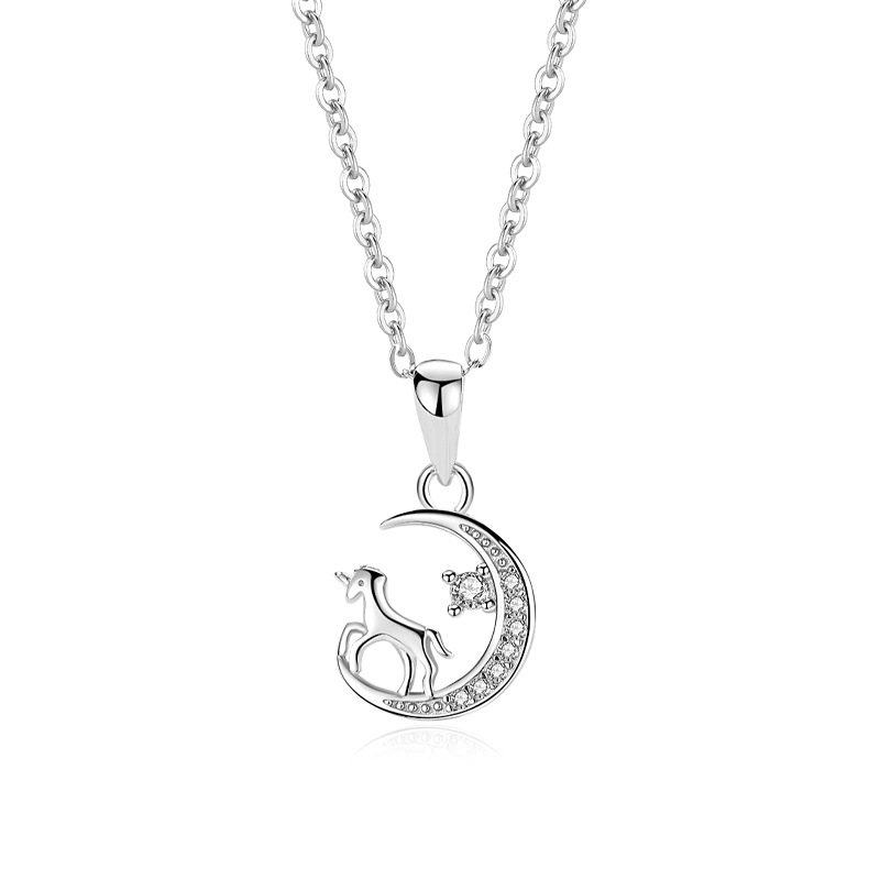 S925 unicornio collar de plata esterlina para las mujeres ins verano luz lujo nicho nueva clavícula cadena colgante regalo del Día San Valentín