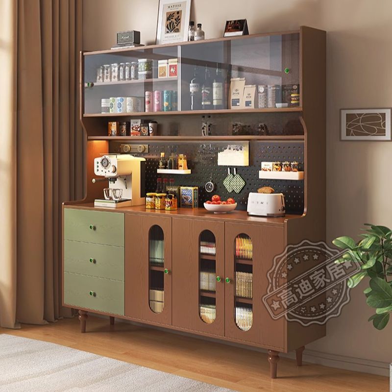 Solid Wood Sideboard Against the Wall Integrated Storage Tea Cabinet Antique Style Storage Cabinet Coffee Machine Kitchen Living Room Storage Cabinet