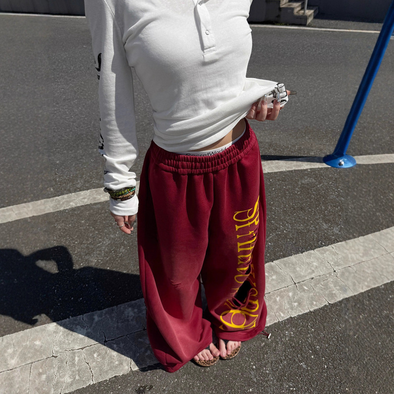 辣妹嘻哈跳舞必备印花宽松水洗卫裤女个性慵懒风显瘦爵士弯刀裤子|undefined