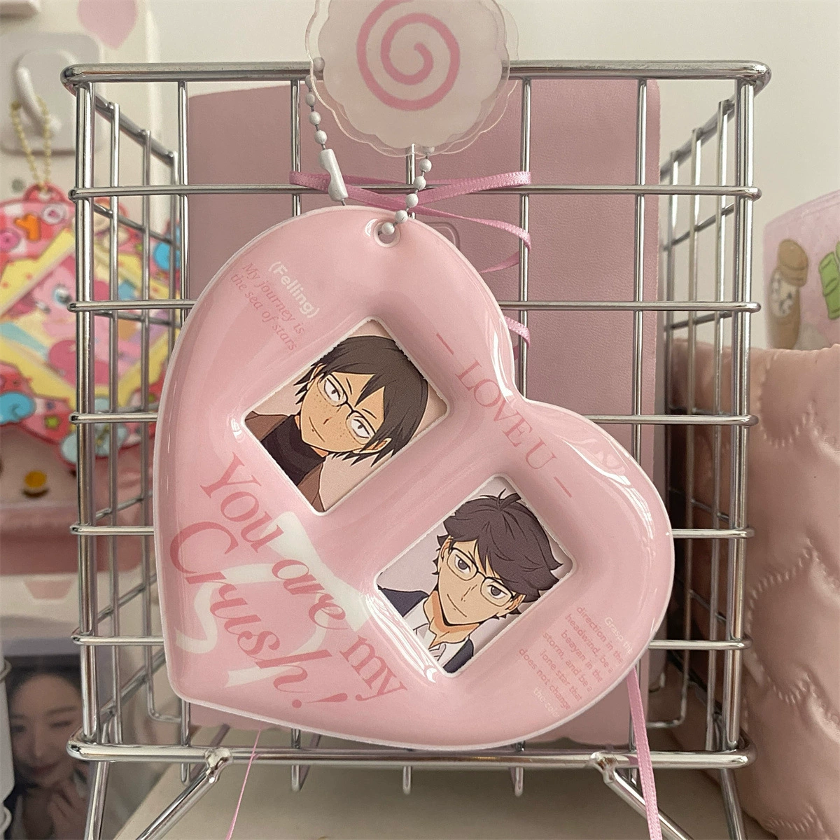 You Are My Crush Девочка Сердце Розовый 1 дюйм Фото CP Картека Балетный стиль Двойное сетка Картка Крышка