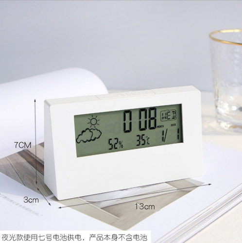 Cross-border best-selling thermometer and hygrometer clock creative weather display luminous small alarm clock ins transparent electronic alarm clock