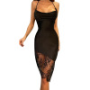 Spring and summer new temperament strap back lace stitching dress