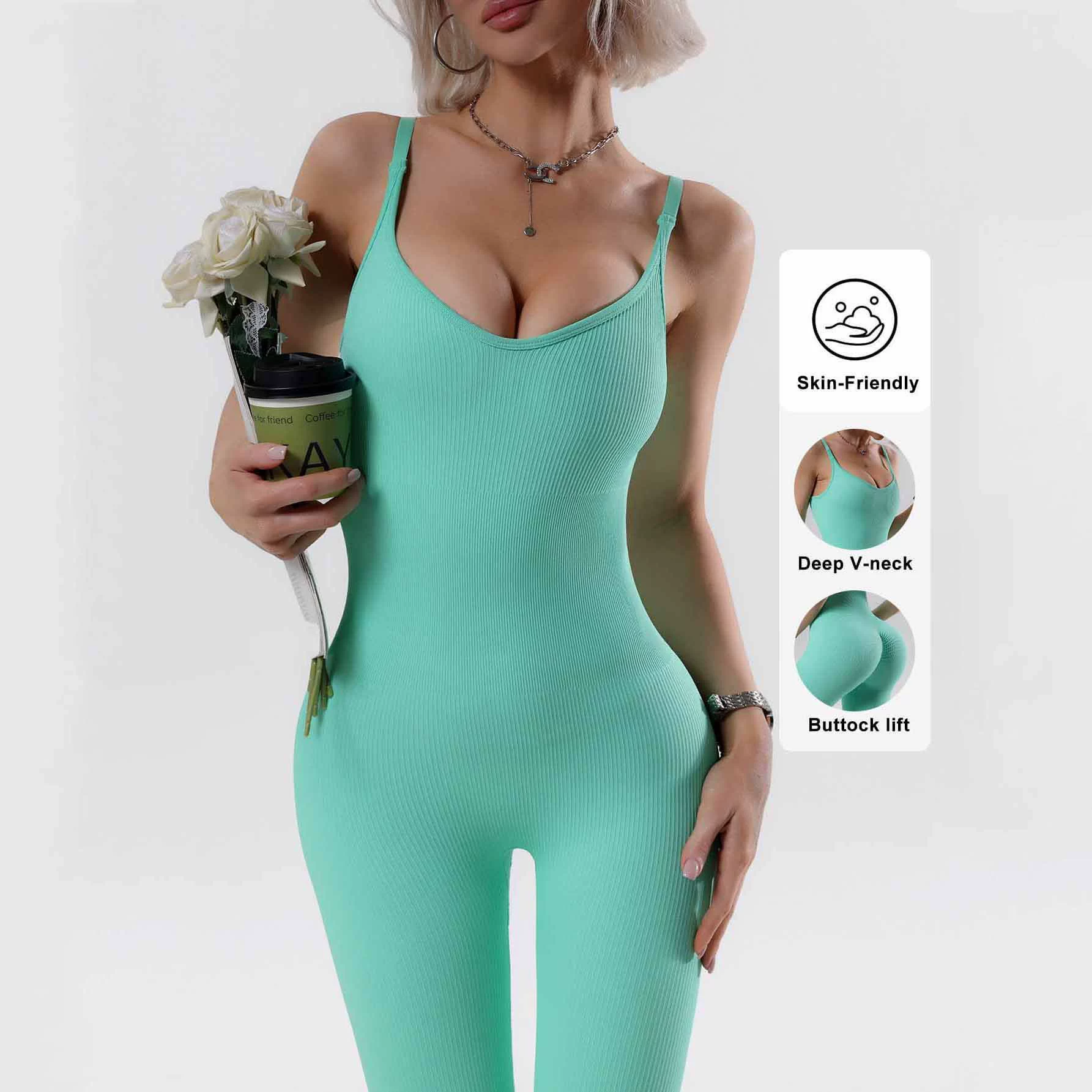 Единый цельный комбинезон для йоги в европейском и американском стиле для женщин, на тонких бретелях, с красивой спинкой, цельный комбинезон для бега, с эффектом утяжки живота, подтягивающий ягодицы, фитнес-комбинезон.