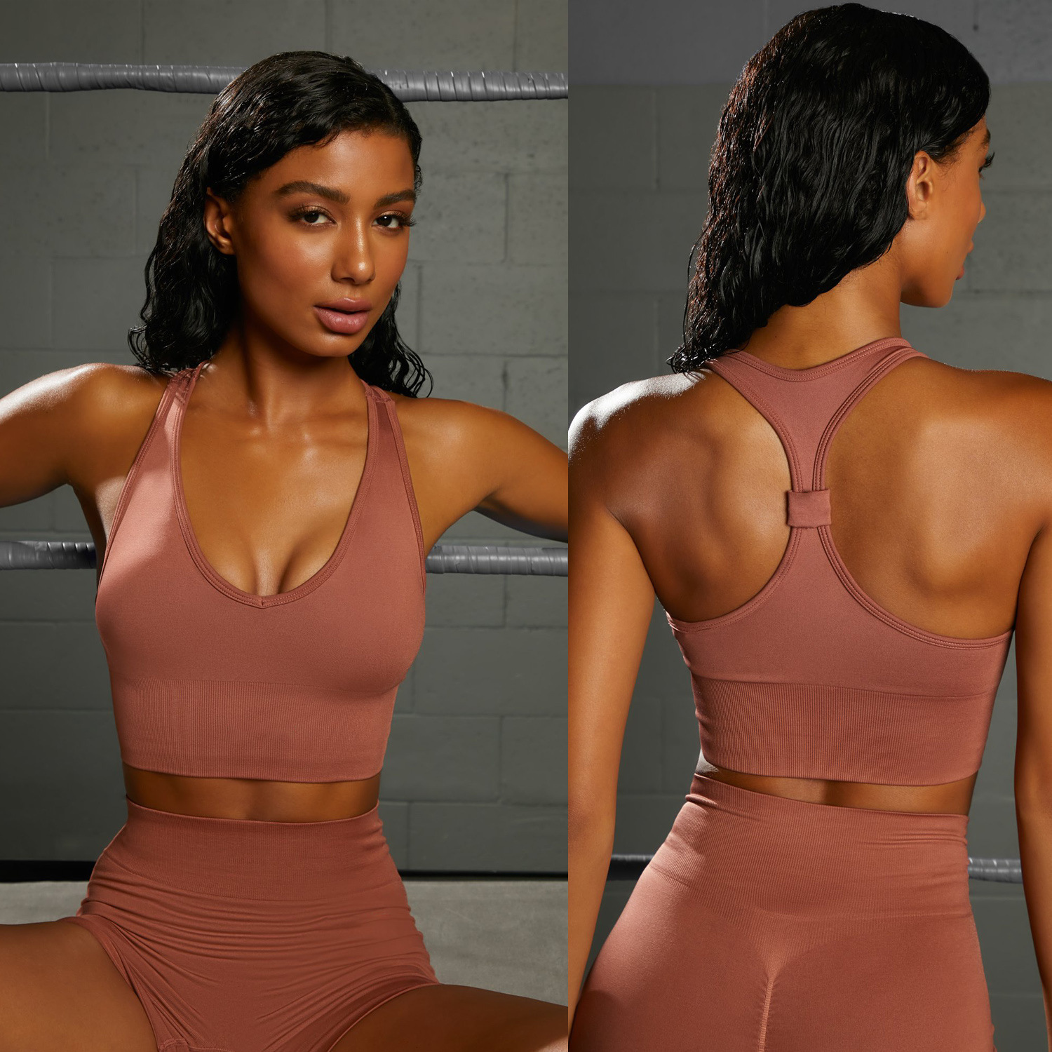 In Stock! New Five-Piece Set of Seamless Yoga Clothes for Women with Beautiful Back Sports Fitness Clothes European and American Hip-Raising High-Waisted Yoga Pants