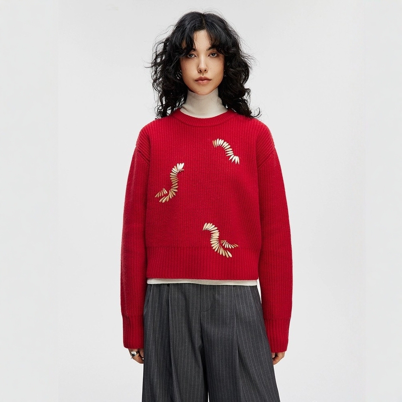 Women's Full Wool Sweater Thickened Hand-stitched Sweater