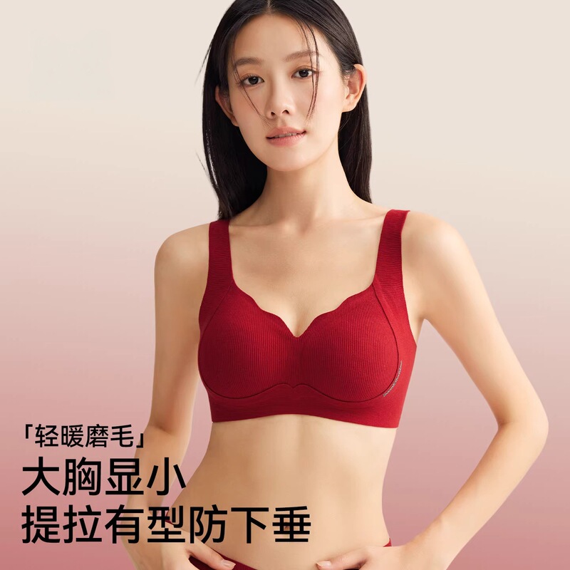 Red Lingerie for Women in Their Zodiac Year, Designed to Make Large Busts Appear Smaller, Gather Side Breasts, Prevent Sagging, Full Cup, Seamless, Wedding Bridal Bra Red Lingerie for Women in Their Zodiac Year, Designed to Make Large Busts Appear Smaller, Gather Side Breasts, Prevent Sagging, Full Cup, Seamless, Wedding Bridal Bra