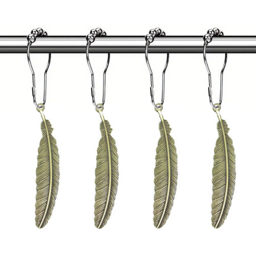 European and American cross-border retro feather shower curtain ring hooks bathroom decoration shower curtain rod anti-rust roller ball shower curtain hook accessories