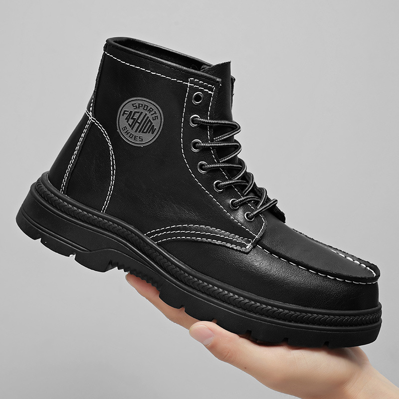 Vintage Martin Boots For Men, Autumn Black British Style High-Top Men's Shoes, Genuine Leather Work Couple Boots, Leathe_vogvips.com