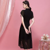 Embroidered irregular lace cheongsam improved dress