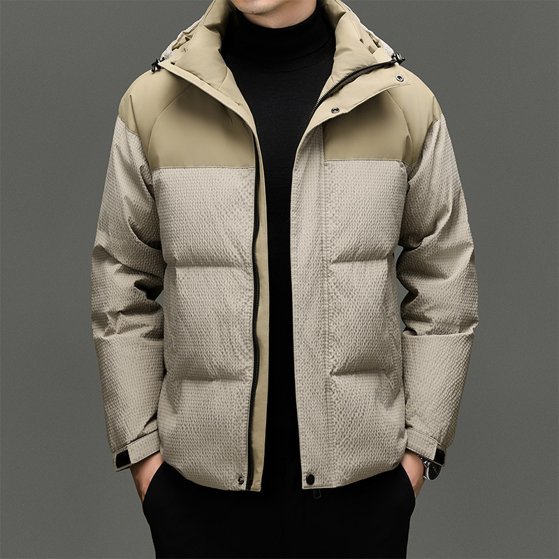 Chaqueta Corta de Plumas con Capucha 90% para Hombre de Plumón de Pato Térmico Grueso para Uso Diario