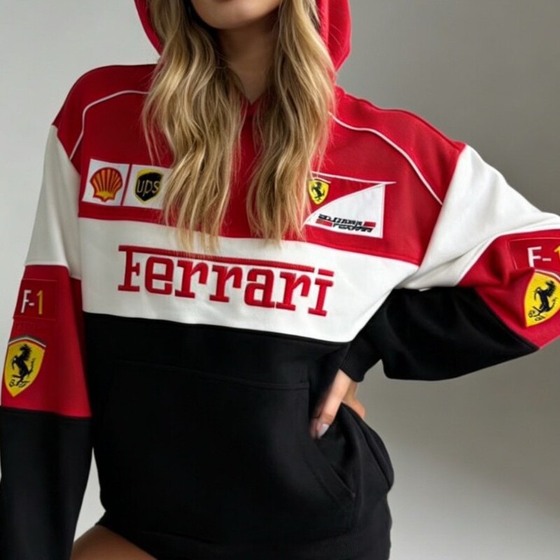 Cross-Border New Model Ferrari Embroidered Letter Hooded Sweatshirt European and American Style Casual Unisex Custom Design Cross-Border New Model Ferrari Embroidered Letter Hooded Sweatshirt European and American Style Casual Unisex Custom Design