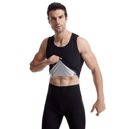 Amazon Cross-border Men's Sport Compression Top, Silver Men's Sweating Shirt Body Shaping Sauna Backless Vest