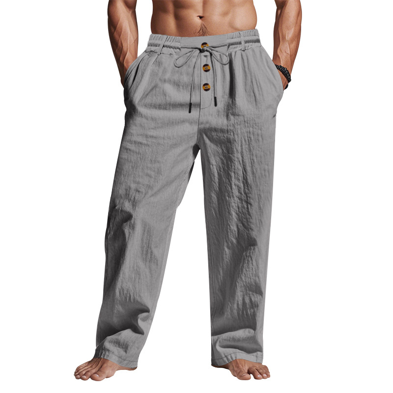 Pantalones de lino transfronterizos europeos y americanos Amazon para hombres verano respirado y relajado, pantalones casuales de piernas anchas, deportivos rectos