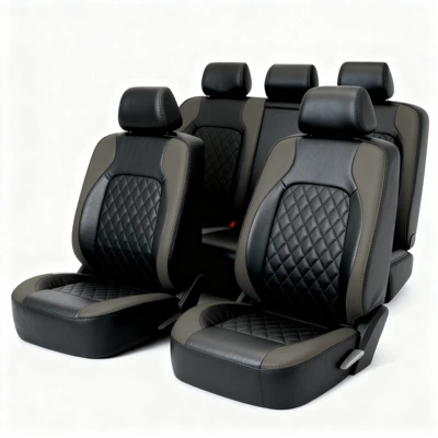 construction, full coverage car seat cushion, Seat cushion, seat cover - prismatic-quilted-lines-in-black-and-gray-five-seater-nine-piece-set