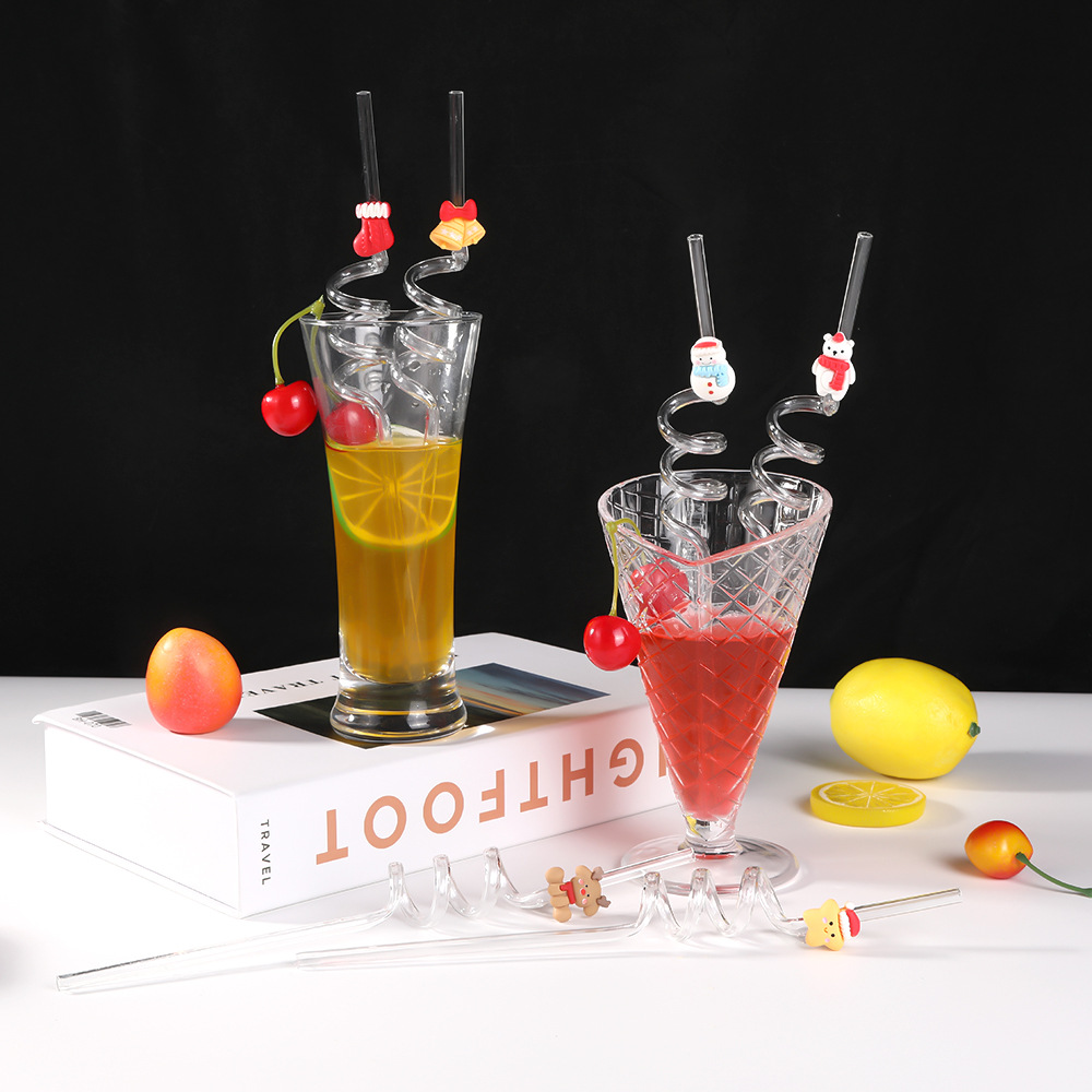 Comercio exterior dibujos animados patrón de Navidad pajita de plástico fiesta navideña creativa copa de vino pajita ambiente navideño suministros de decoración