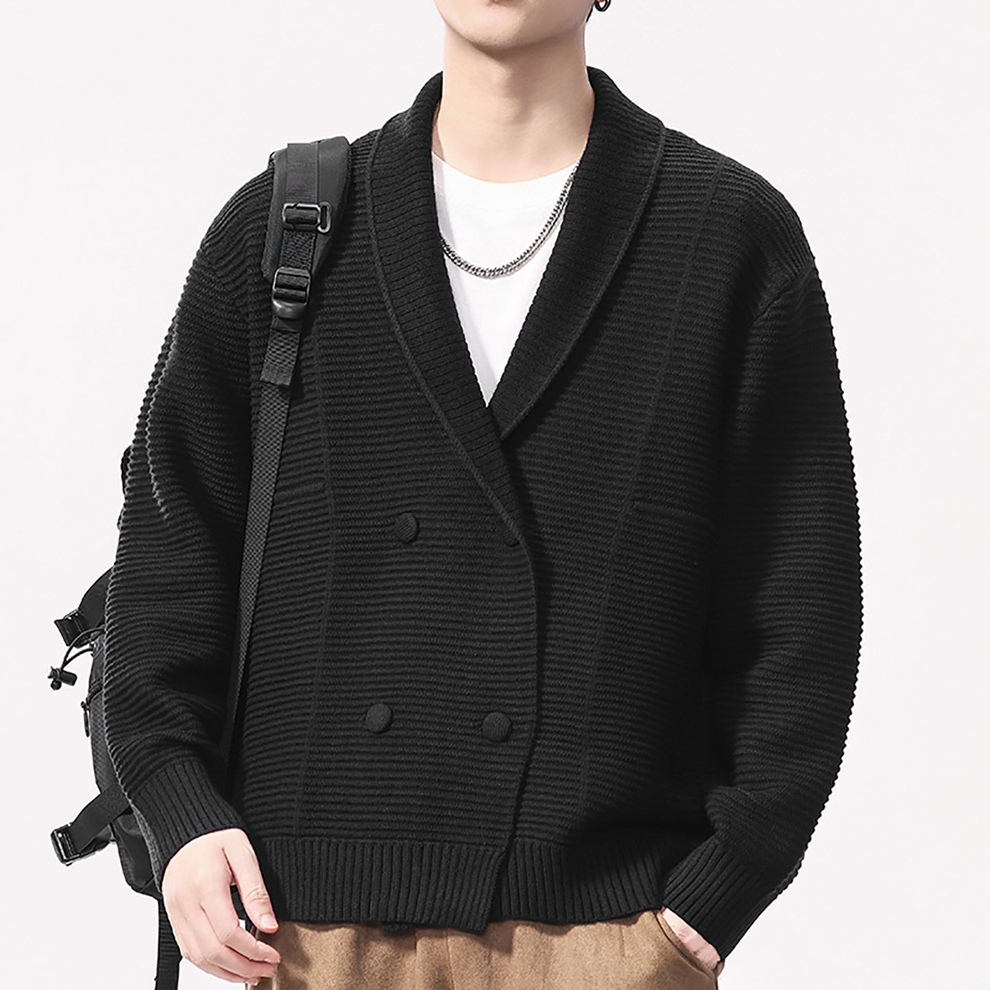 Cardigan de punto de doble botón hombre otoño invierno suéter casual negro marrón marca doméstica de primera y segunda línea China