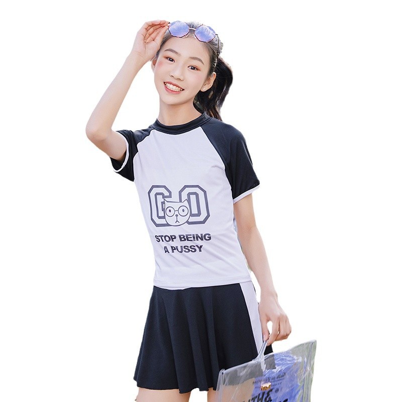 Traje de baño para niños lindos niñas falda dividida traje de dos piezas 9-14 años traje de baño de niña grande al por mayor