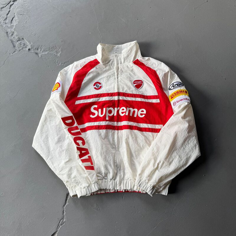 Supreme X Ducati Racing Jacket for Men, Trendy High Street Style, Loose Fit, Stand Collar, Fashionable and Versatile Sports Jacket