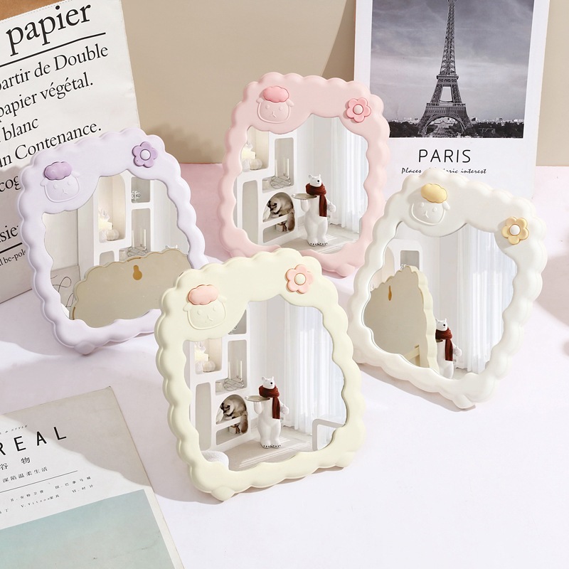 Mengmeng Sheep Makeup Mirror Foldable Student Dormitory Beauty Makeup Makeup Desktop Cartoon Makeup Mirror