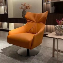 北欧单椅现代简约休闲椅客厅懒人老虎椅真皮单人沙发轻奢高背皮椅