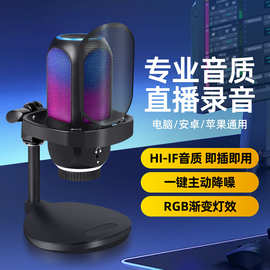 usb电容麦克风电脑电竟游戏 AI降噪手机录音配音直播麦克风话筒