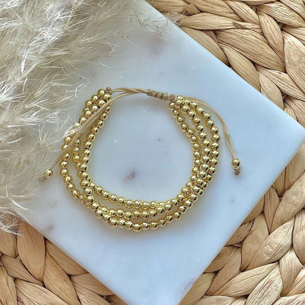 6g Weight 0.03µm Gold Plating Thickness Electroplating Gold Plating Process 1 Piece Fashion Solid Color Metal Beaded Knitting Plating Gold Plated Women's Bracelets