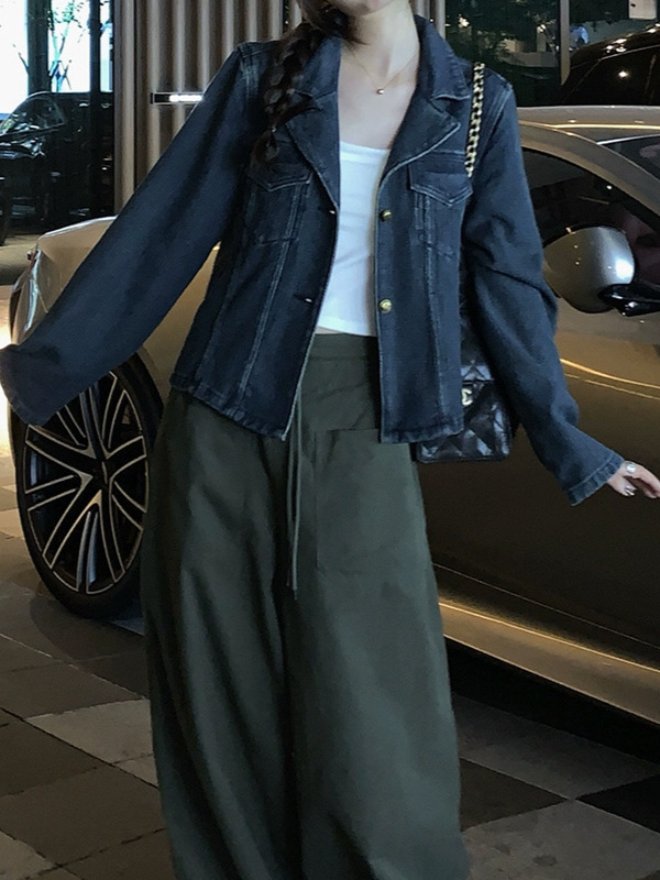 槿一自制 蓝调时刻 私服复古做旧牛仔外套女早秋韩系小众上衣新品|undefined