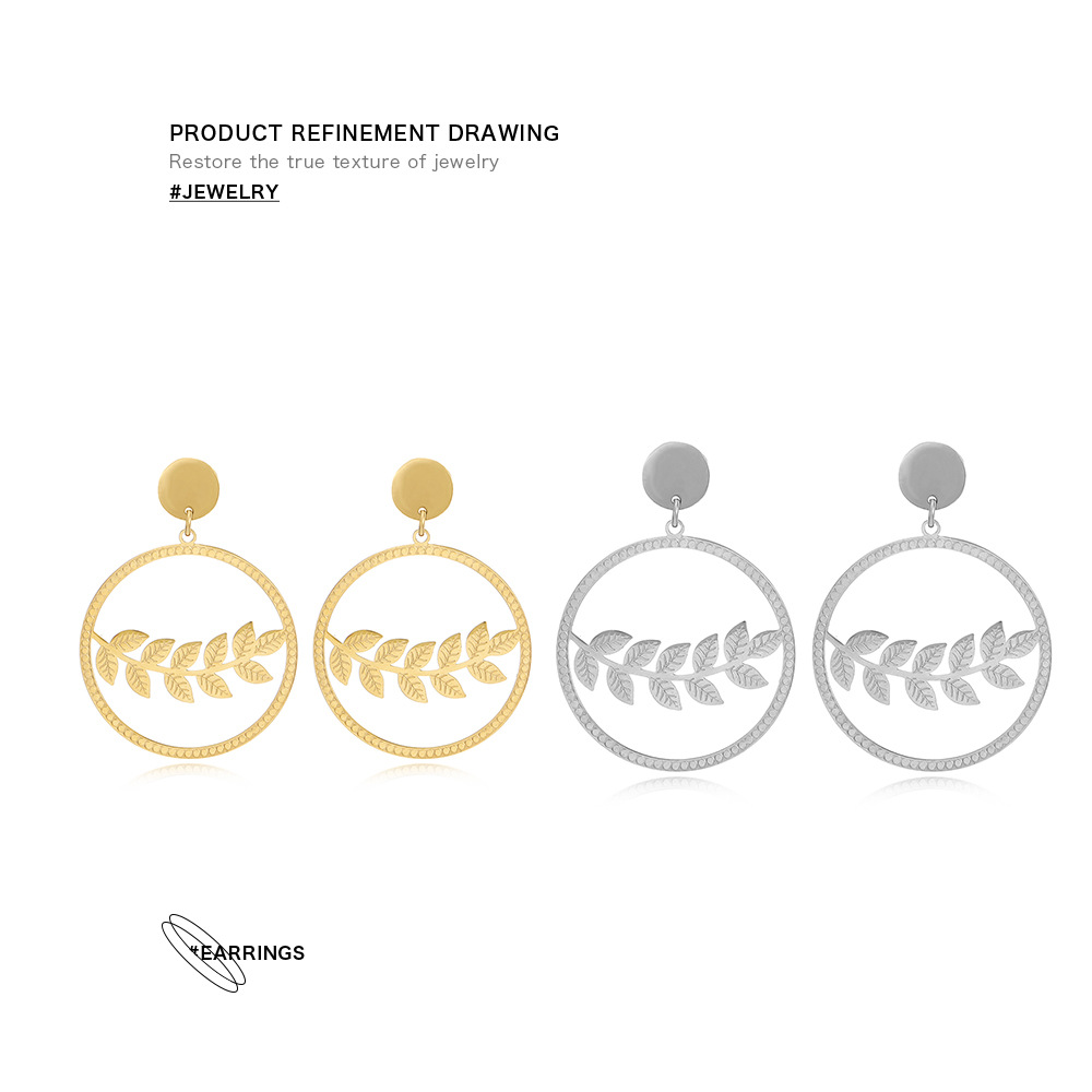 Fashion Leaf Stainless Steel Plating Drop Earrings 1 Pair