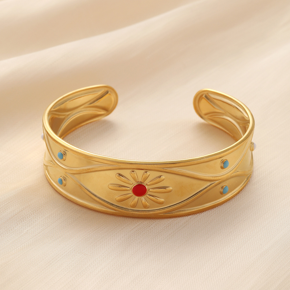 Fashion Flower Stainless Steel Plating Bangle 1 Piece