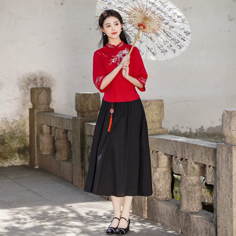 Китайская женская одежда в китайском стиле ретро с вышивкой