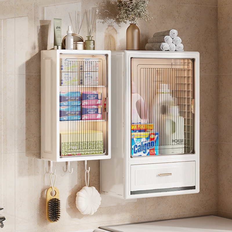 Wall-Mounted Storage Rack for Bathroom, No-Drill Toilet Washroom Organizer, Corner Bathroom Storage Cabinet