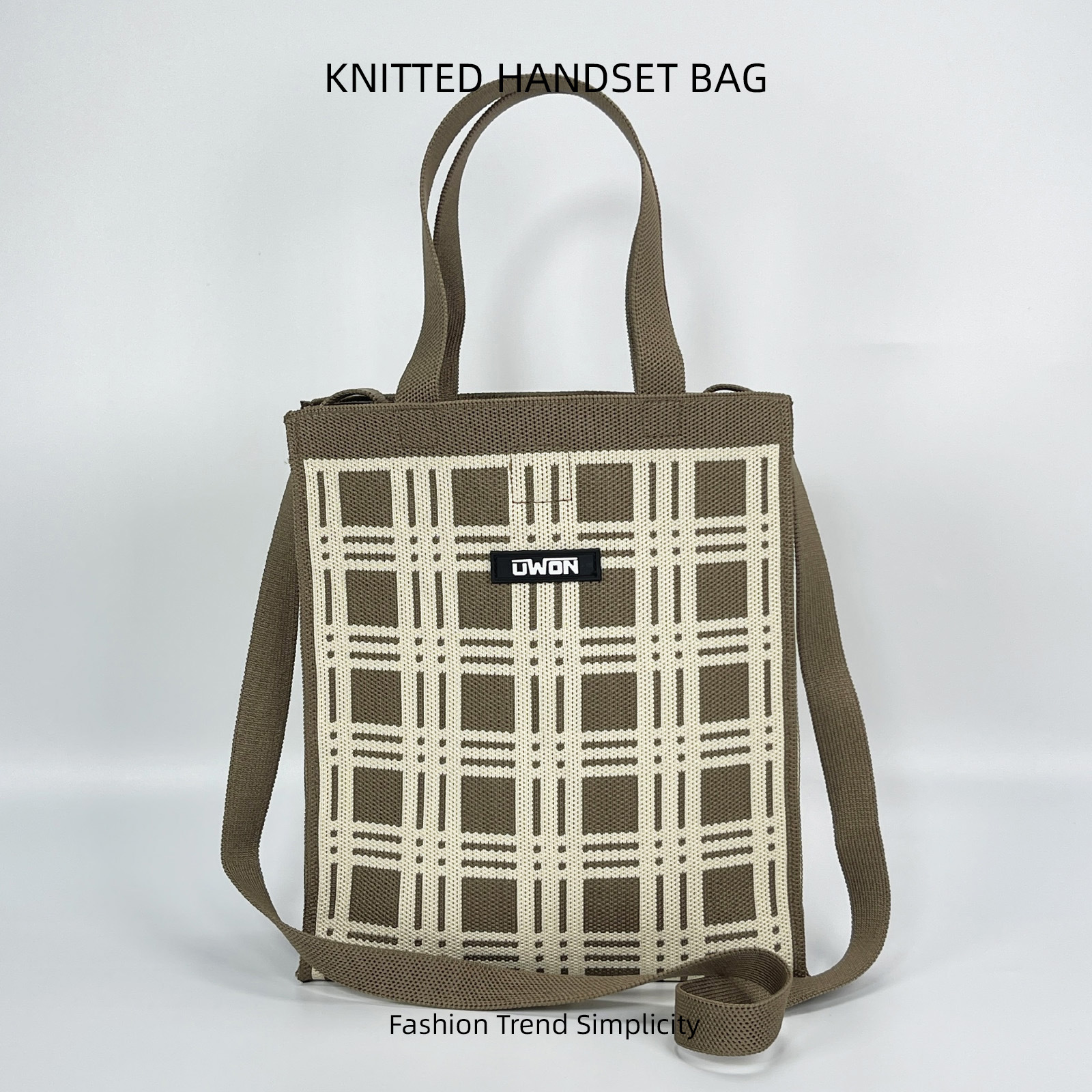 Nuevo bolso de hombro de punto de rombo en blanco y negro, bolso de mensajero de viaje de gran capacidad casual coreano, bolso cuadrado pequeño