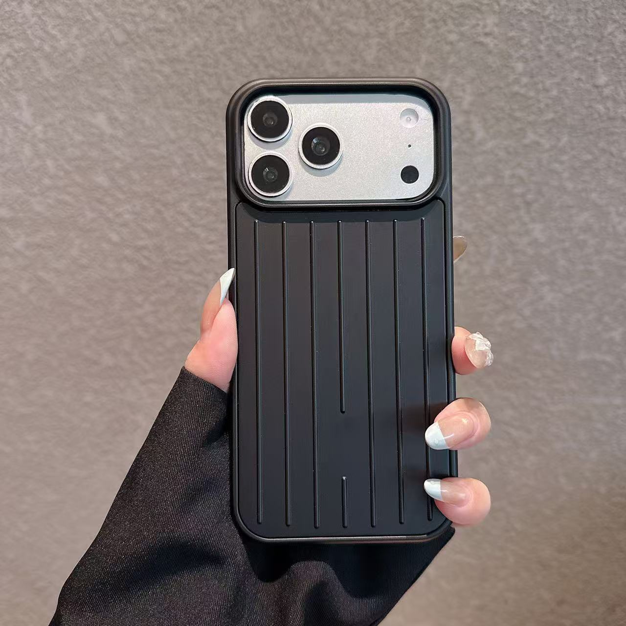 Metallic Stripe Suitcase Hard PC Case for iPhone 16 15 14 13 12 Pro Max Shockproof Anti-Drop Full Cover