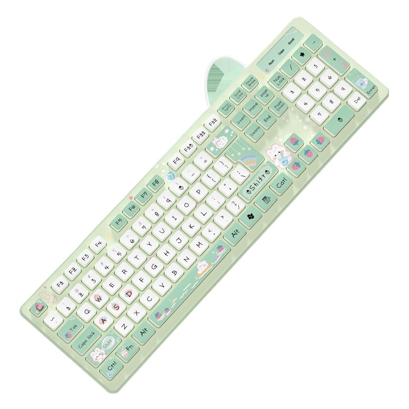 Teclado cableado conejo de té de leche lindo polvo lindo chocolate teclado cableado teclado de chicas creativo pintado teclado