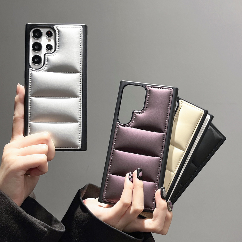 Autumn and Winter Cotton-Filled Leather down Jacket S23Ultra Mobile Phone Case Cross-Border Export S22U Anti-Fall S25 European and American S24