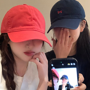 Bow embroidered peaked cap women's 2024 new Korean style ins style simple all-match soft top baseball cap for small face