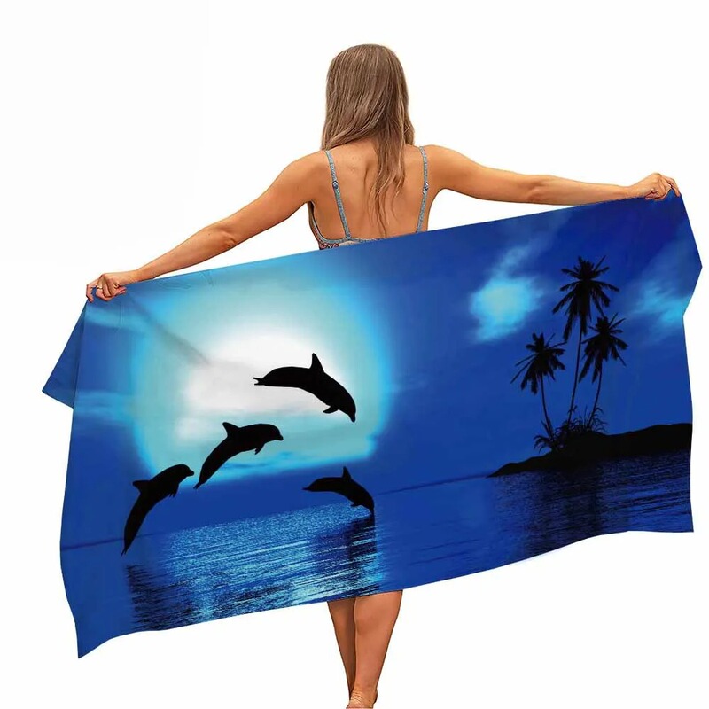 Dolphin Microfiber Pool Beach Towel Portable Quick Dry Sand Outdoor Travel Swimming Blanket Yoga Mat Camping