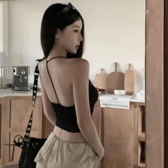 韓版純欲掛脖細吊帶背心女性感辣妹帶胸墊露背內搭外穿美背裹胸女