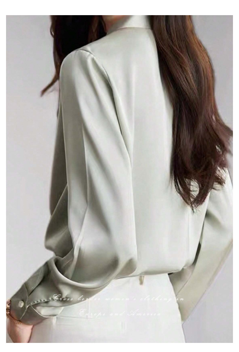 Camicia elegante da donna in raso con scollo a v e nastro_voghion.com