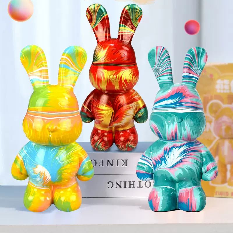 流体兔白胚批发 手工diy流体熊白胚颜料暴力熊画小熊礼物工厂批发