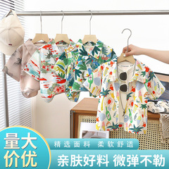 2024 New Summer Children's Short-Sleeve Floral Shirt for Boys, Stylish Casual Top, Beach Style Blouse