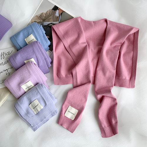 Korean-style Solid-color Fabric-Label Knitted Shawl | Summer Outer Wear, Chic & Stylish Neck-Caring Cape | Spring/Fall Match for Skirts & T-Shirts