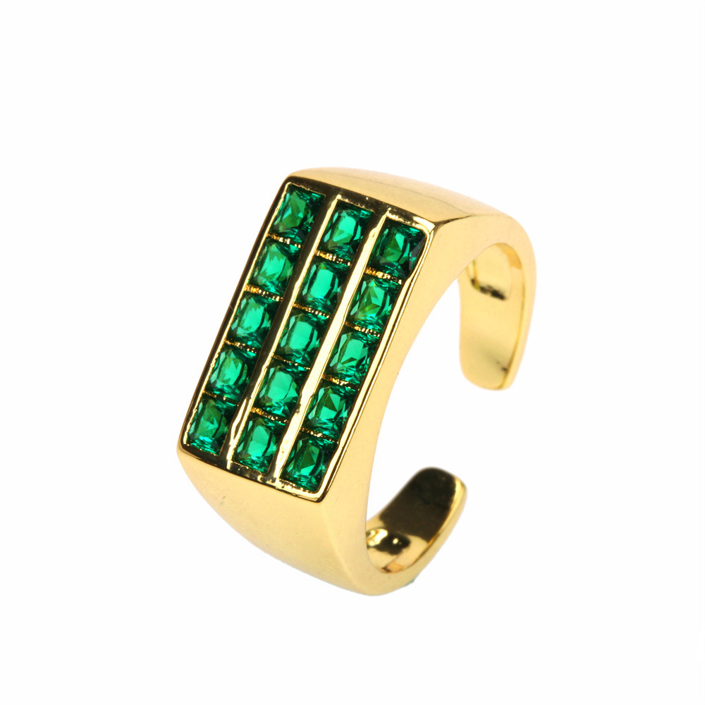 Vintage Emerald Green Zircon Simple Open End Adjustable Gold Plated Copper Ring display picture 3